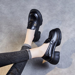 Women Retro Leather Platform Casual Loafers Newgew Shoes