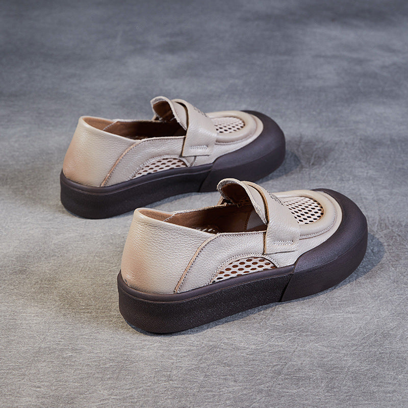 Women Breathable Mesh Leather Flat Casual Shoes Newgew Shoes