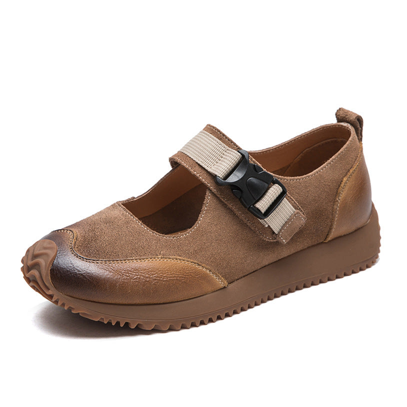 Women Retro Patchwork Leather Flat Casual Shoes Newgew Shoes