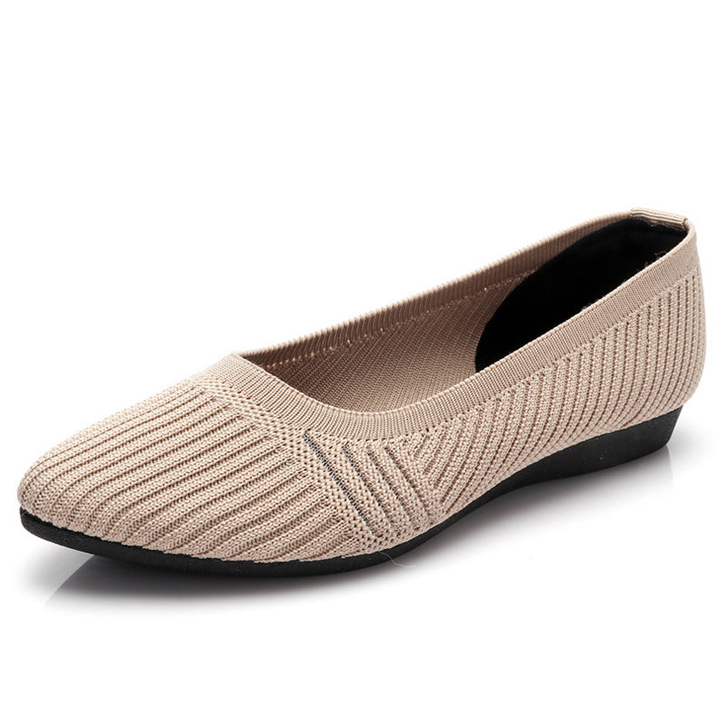 Women's Bottom Pumps Flying Woven Breathable Flat Canvas Shoes Newgew