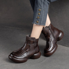 Women Retro Patchwork leather Thick Soled Boots Newgew Shoes