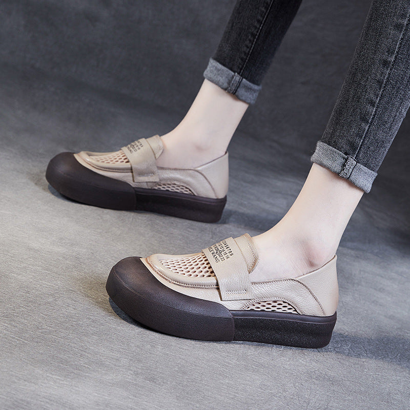 Women Breathable Mesh Leather Flat Casual Shoes Newgew Shoes
