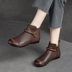 Women Retro Retro Leather Flat Ankle Boots Newgew Shoes