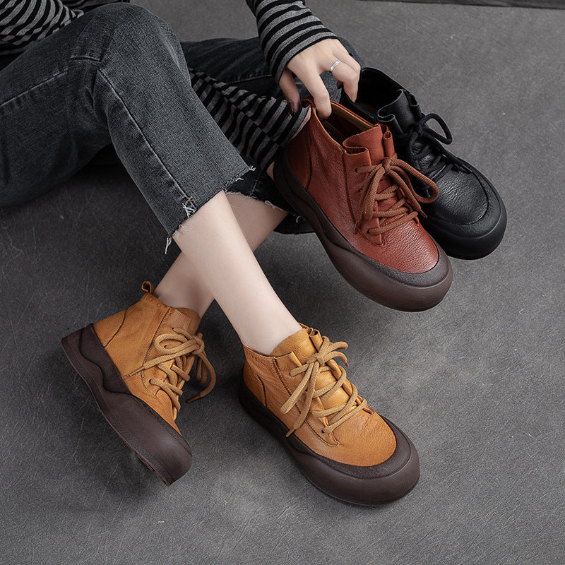 Women Retro Minimalist Leather Flat Ankle Boots Newgew Shoes