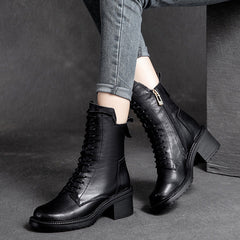 Women Retro Leather Zipper Wedge Boots Newgew Shoes