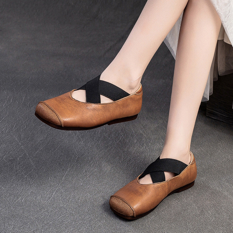 Women Retro Cross Strap Leather Casual Flats Newgew Shoes