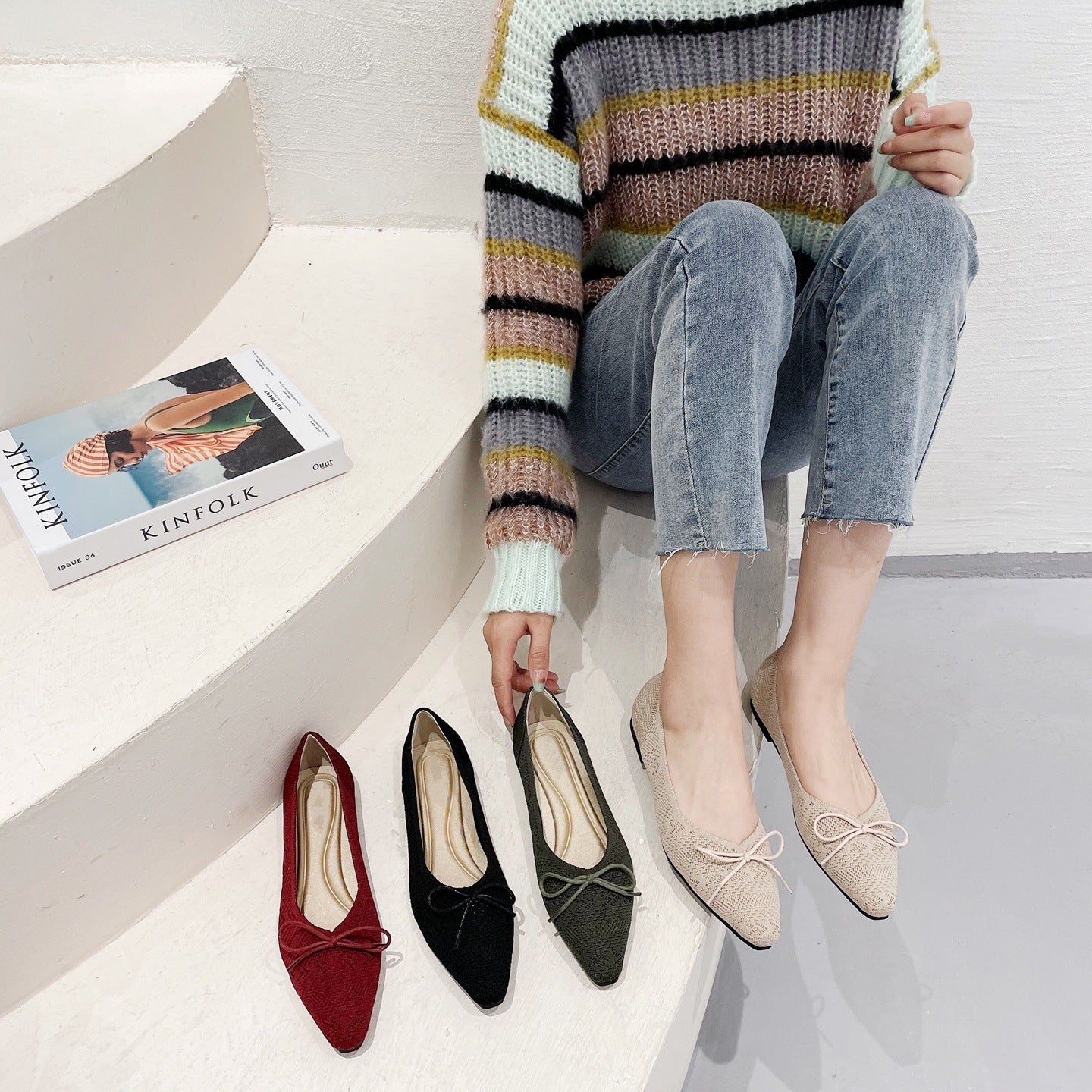 Moccasins Knitted Flat-Soled Shallow-Mouth Flying Shoes NewGew