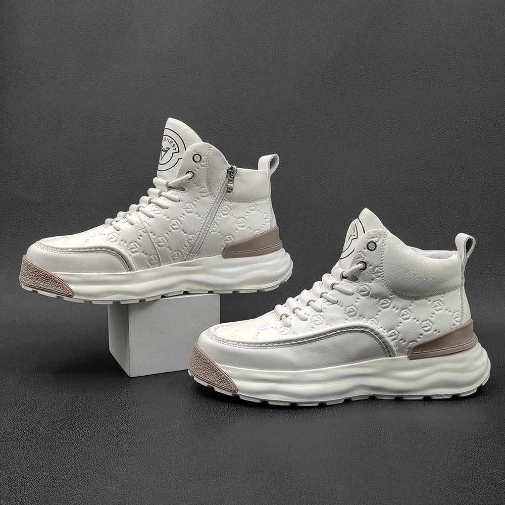 Men Stylish Figured Leather Thick Soled High Top Casual Shoes Newgew Shoes