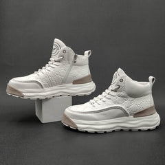 Men Stylish Figured Leather Thick Soled High Top Casual Shoes Newgew Shoes
