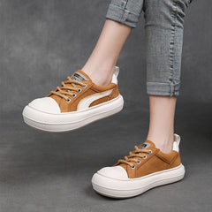Women Fashion Patchwork Leather Thick Soled Casual Shoes Newgew Shoes