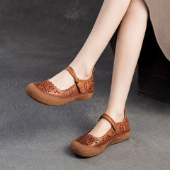 Women Retro Summer Hollow Leather Casual Shoes Newgew Shoes