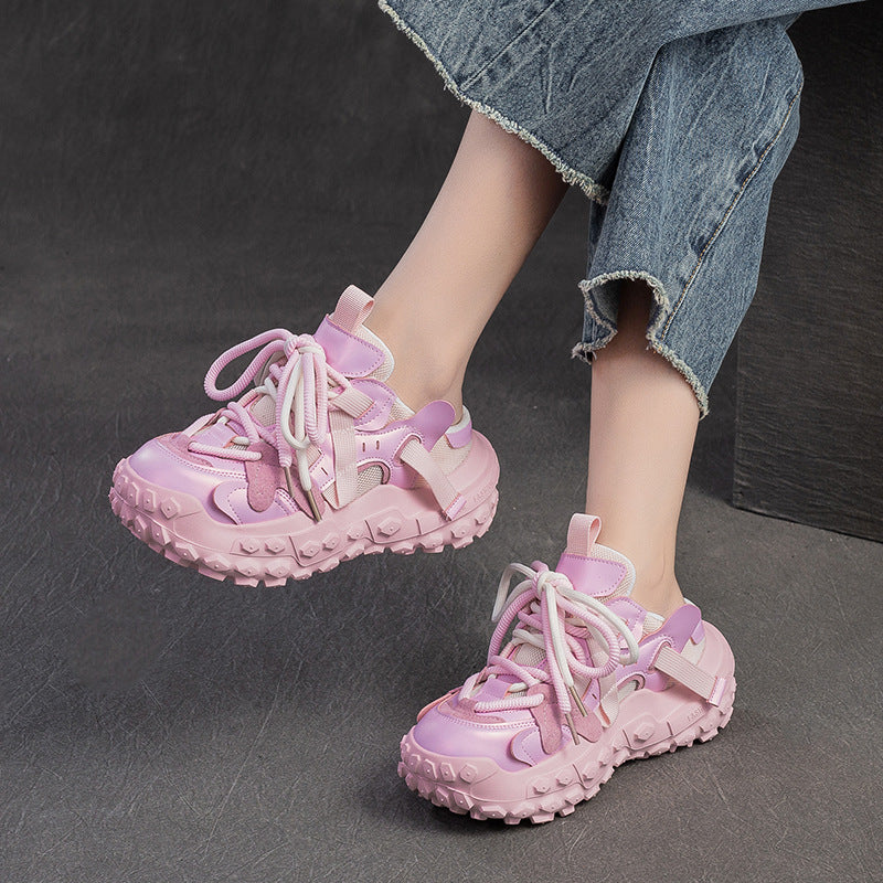 Women Retro Patchwork Low Top Platform Casual Shoes Newgew Shoes