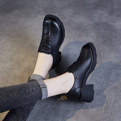 Women Retro Leather Chunky Heel Casual Shoes Newgew Shoes