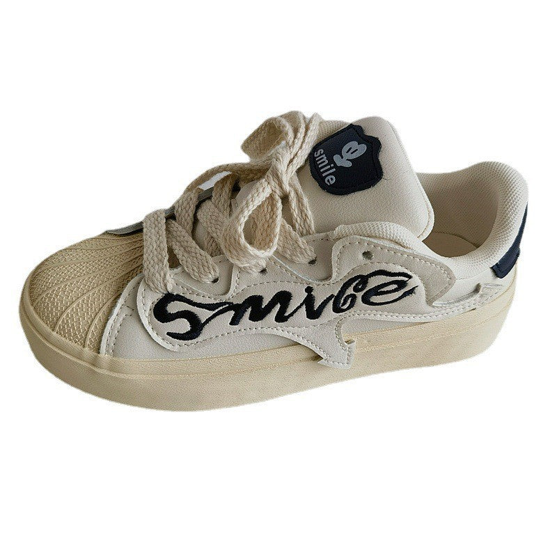 Women's Embroidered Letters Shell Head White Springtide Canvas Shoes Newgew