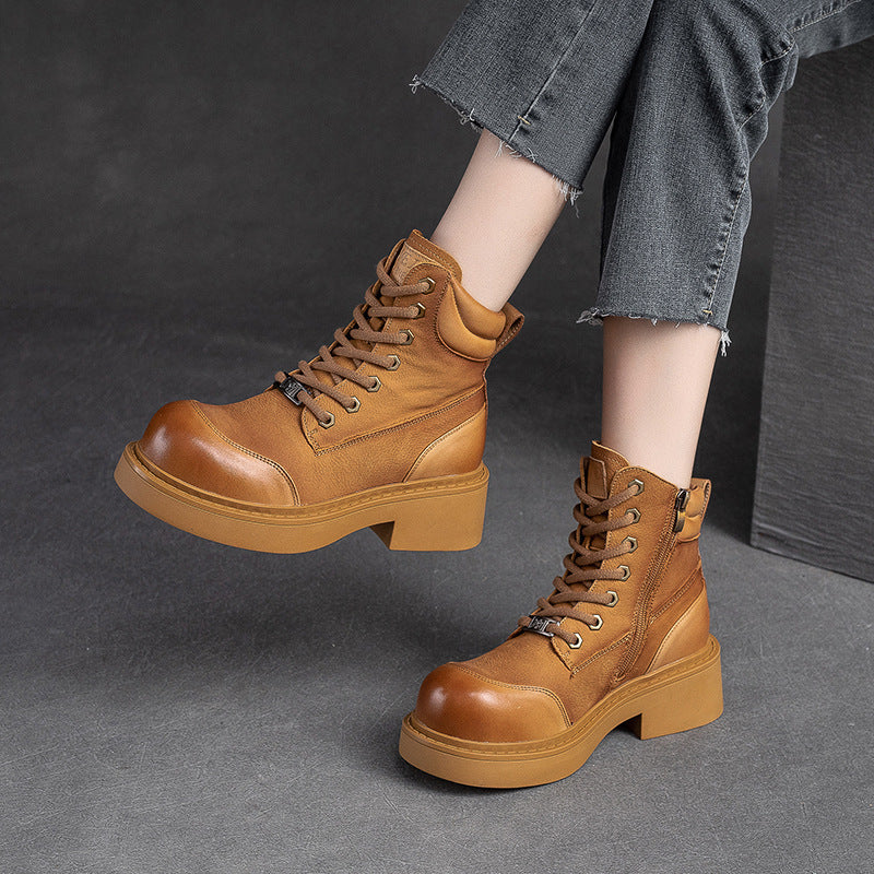 Women Retro Minimalist Patchwork Leather Boots Newgew Shoes