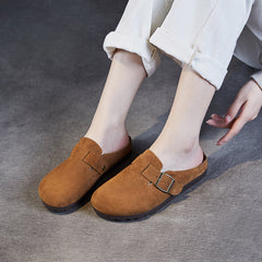 Women Retro Suede Leather Flat Casual Mules Newgew Shoes