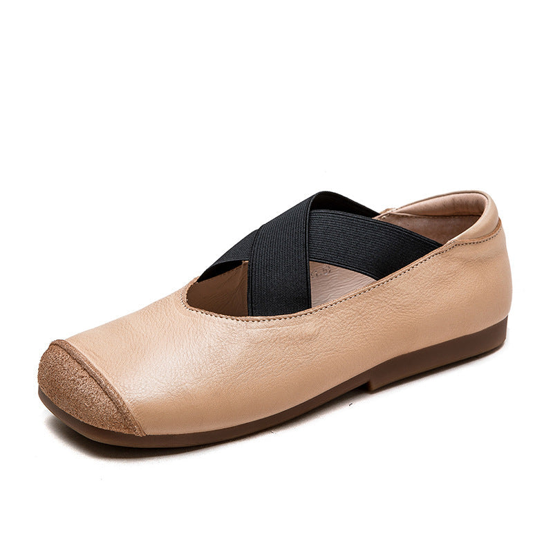 Women Retro Cross Strap Leather Casual Flats Newgew Shoes