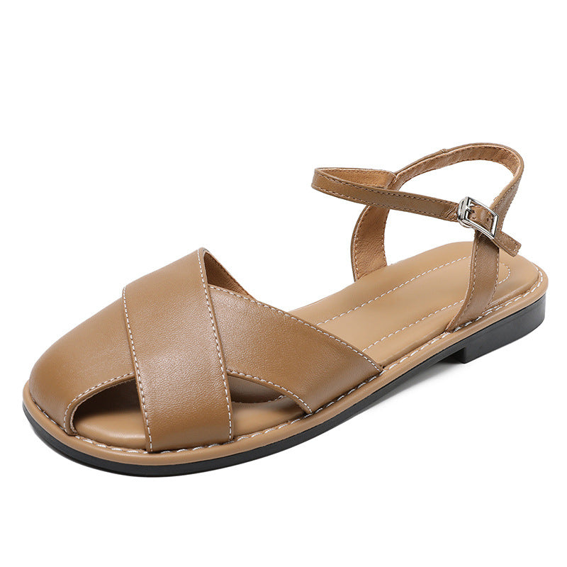 Women Retro Leather Summer Casual Sandals Newgew Shoes