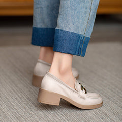 Women Casual Soft Leather Low Block Loafers Newgew Shoes