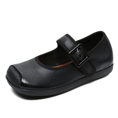 Women Retro Soft Leather Buckle Casual Flats Newgew Shoes