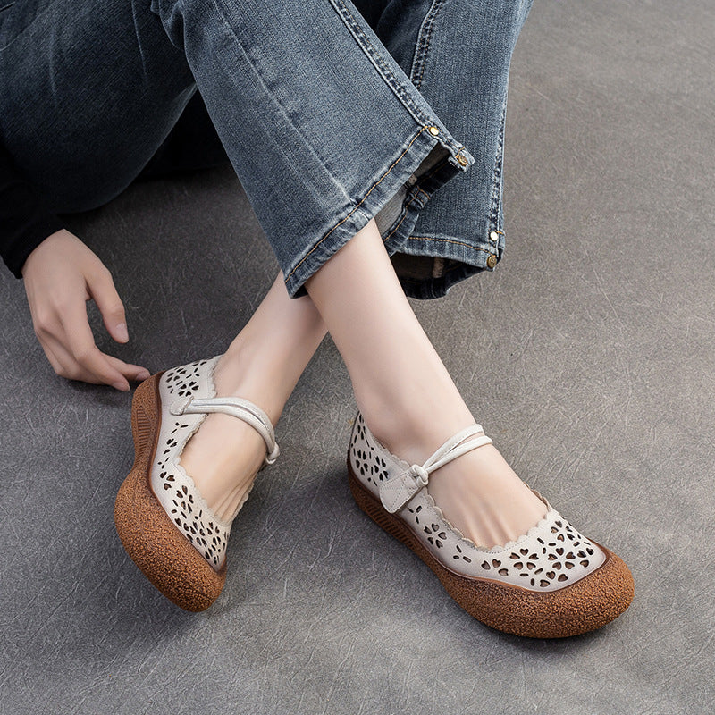 Women Retro Summer Hollow Leather Casual Shoes Newgew Shoes