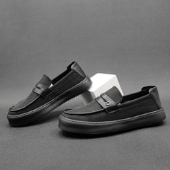 Men Retro Pure Black Leather Casual Loafers Newgew Shoes