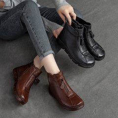 Women Retro Leather Minimalist Flat Casual Boots Newgew Shoes