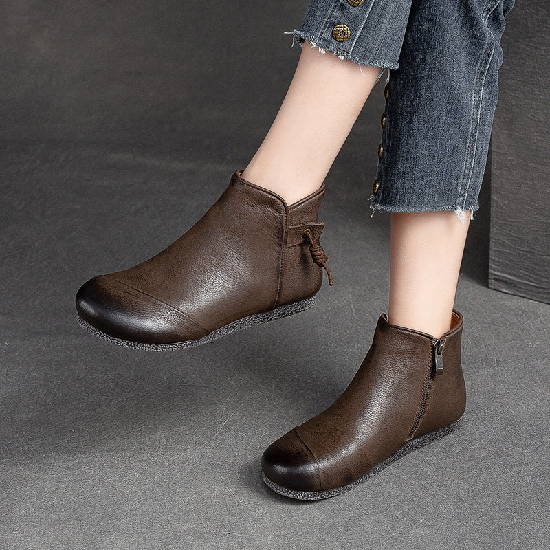 Women Retro Minimalist Leather Soft Flat Ankle Boots Newgew Shoes