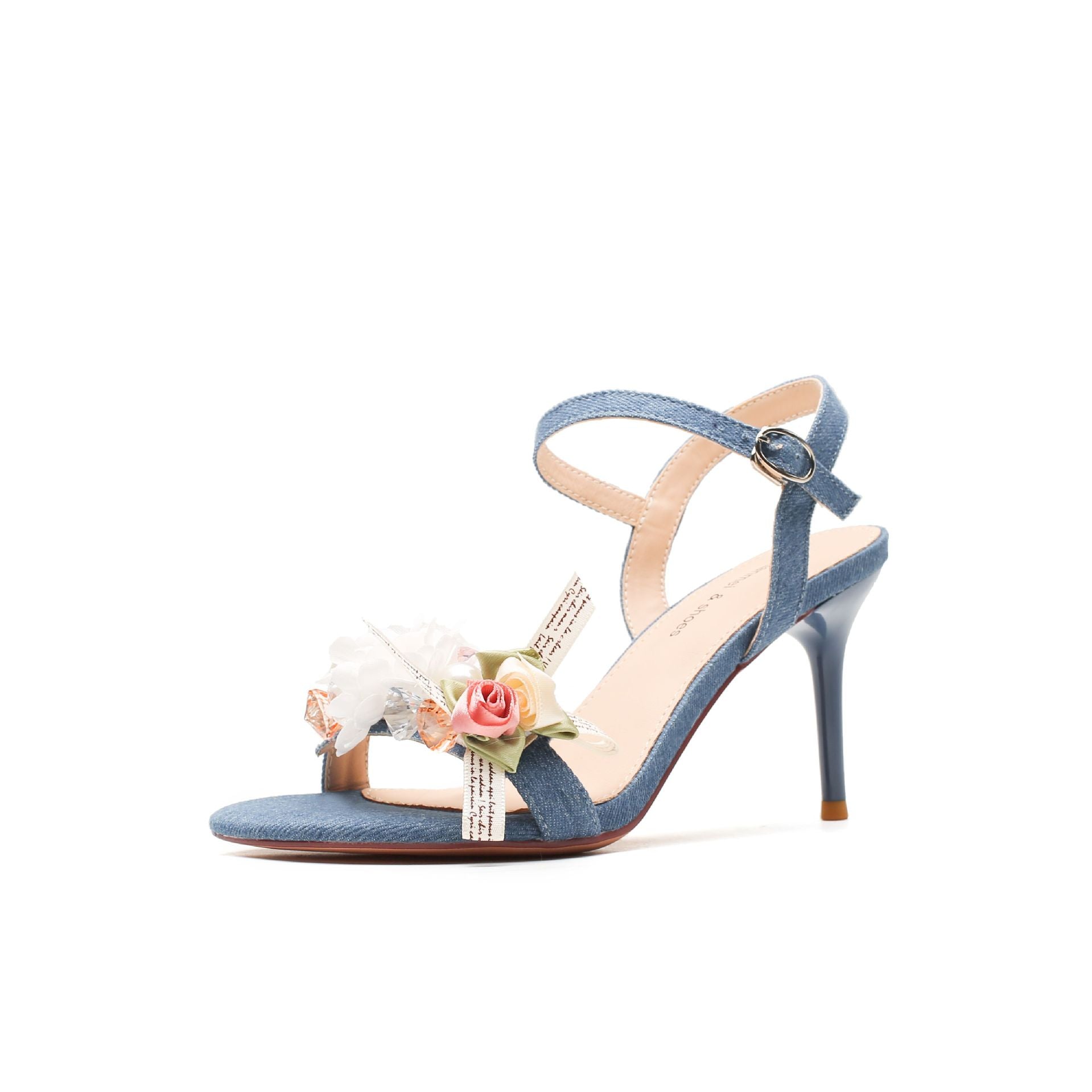 Handmade Ankle Strap Heeled Sandals with Flower Decoration Newgew