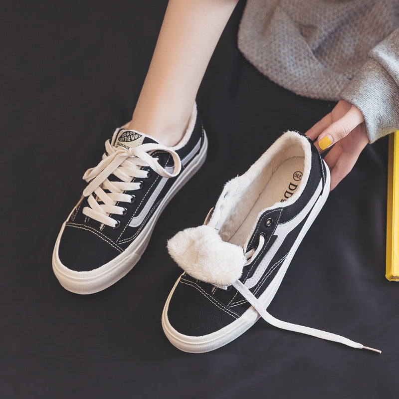 Graceful Classy Versatile Women's Black Fleece-lined Canvas Shoes Newgew