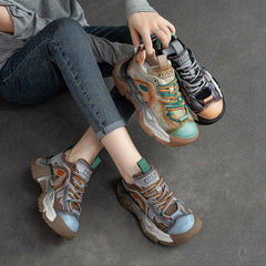 Women Patchwork Leather Retro Platform Dad Sneakers Newgew Shoes