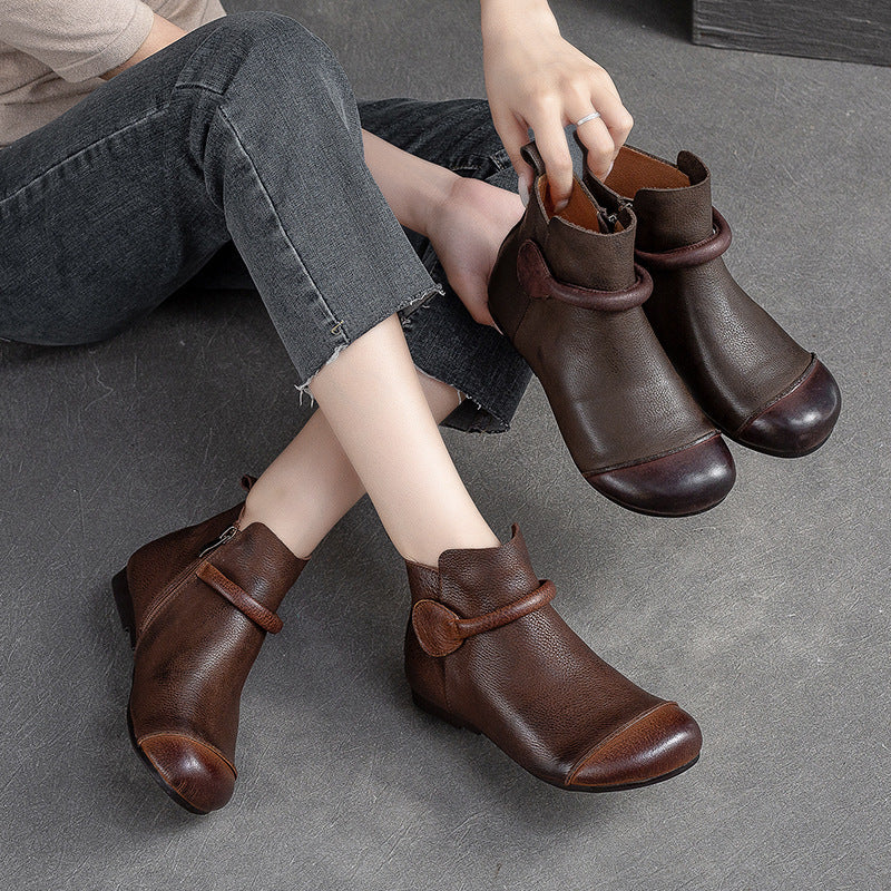 Women Retro Retro Leather Flat Ankle Boots Newgew Shoes