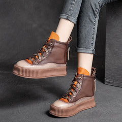 Women Retro Patchwork Leather Flat Stylish Boots Newgew Shoes