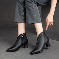 Women Retro Minimalist Leather Chunky Heel Boots Newgew Shoes