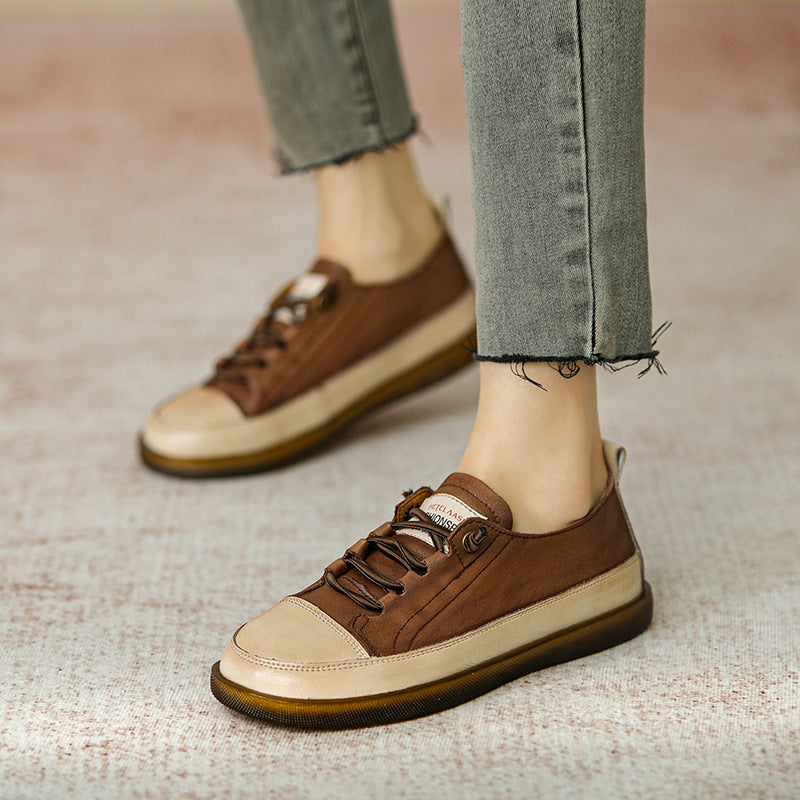 Women Leather Color Matching Soft Casual Shoes Newgew Shoes