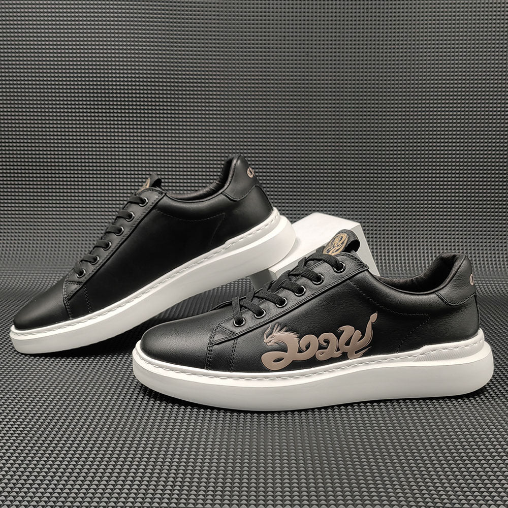 Men 2024 Fashion Leather Print Flat Casual Sneakers Newgew Shoes