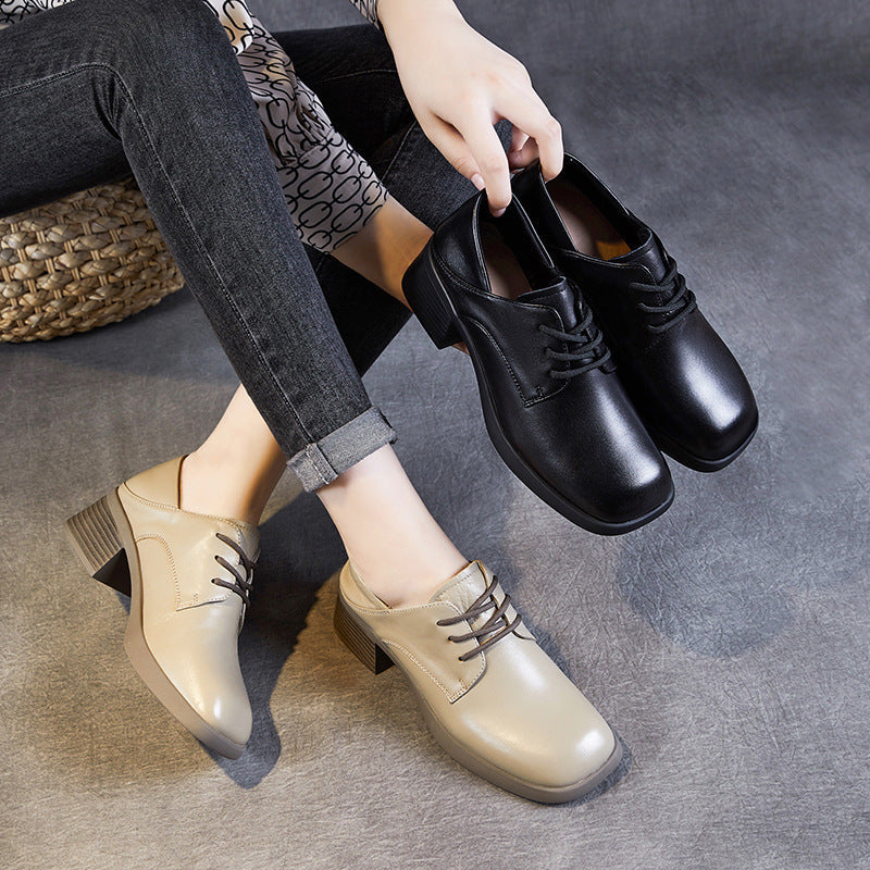 Women Minimalism Soft Sheepskin Chunky Heel Casual Shoes Newgew Shoes