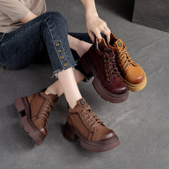 Women Casual Fashion Leather Chunky Sole Ankle Boots Newgew Shoes