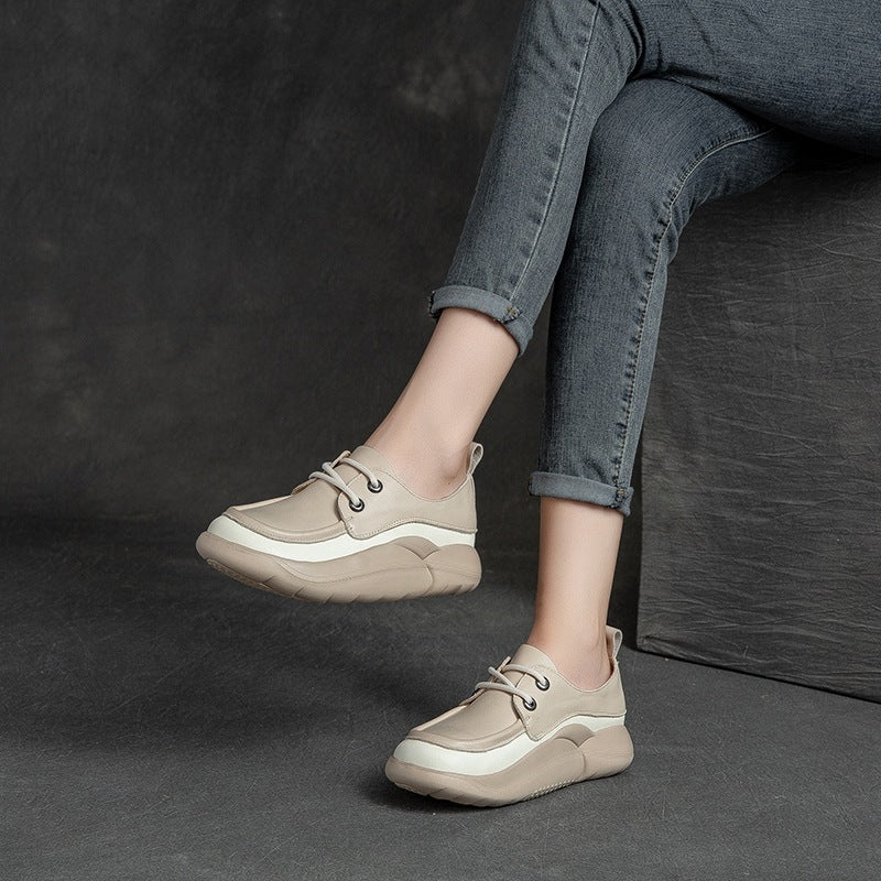 Women Retro Minimalist Leather Thick Soled Casual Shoes Newgew Shoes