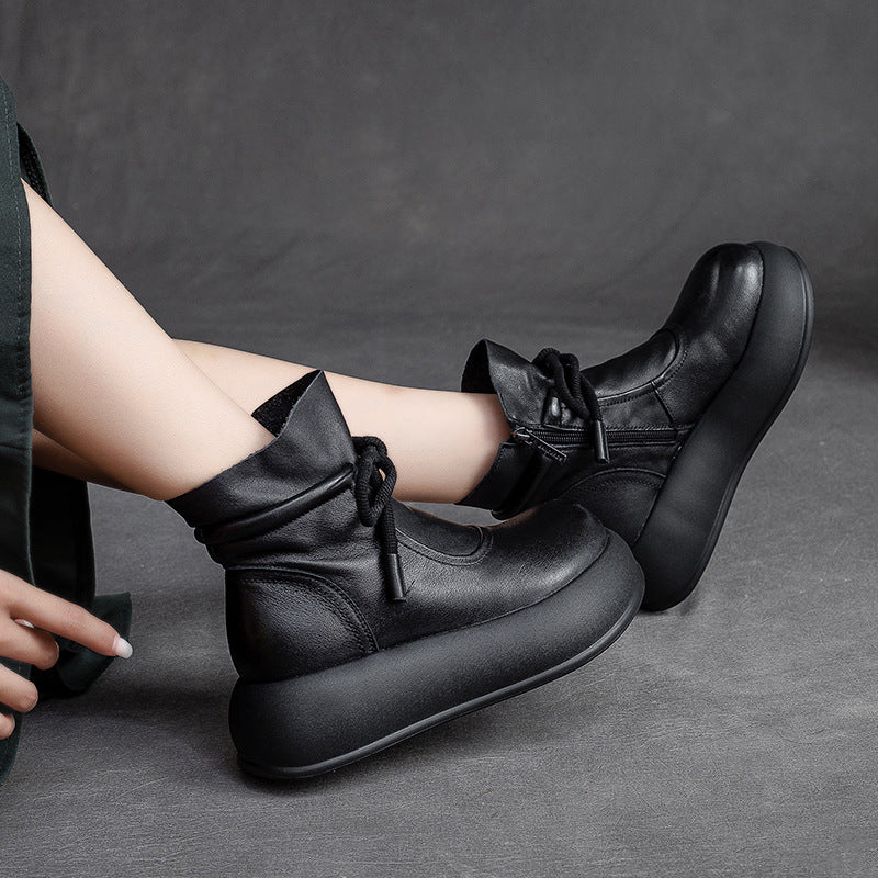 Women Retro Minimalist Casual Leather Platform Boots Newgew Shoes