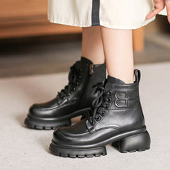 Women Retro Leather Chunky Platform Boots Newgew Shoes