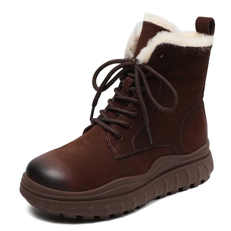 Women Retro Thick Soled Leather Snow Boots Newgew Shoes