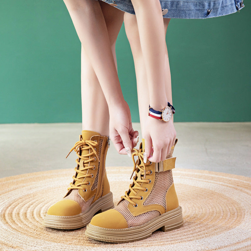 Summer Mesh Breathable Zipper Women's Boots - Yellow Newgew