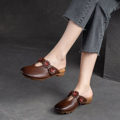 Women Retro Leather Soft Comfort Mules Newgew Shoes