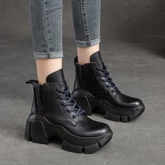 Women Retro Minimalist Leather Chunky Platform Boots Newgew Shoes