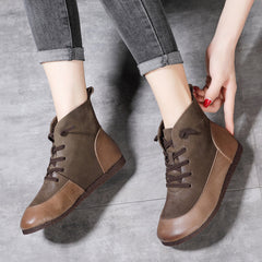 Retro Spliced Flat Leather Boots Newgew Shoes