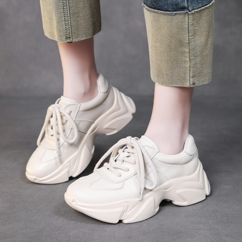 Women Minimalism Leather Casual Platform Dad Shoes Newgew Shoes