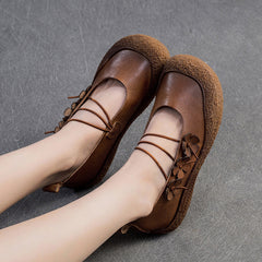 Women Spring Retro Soft Leather Casual Flats Newgew Shoes