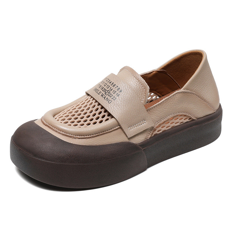 Women Breathable Mesh Leather Flat Casual Shoes Newgew Shoes