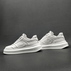 Men Casual Breathable Pure White Leather Sneakers Newgew Shoes